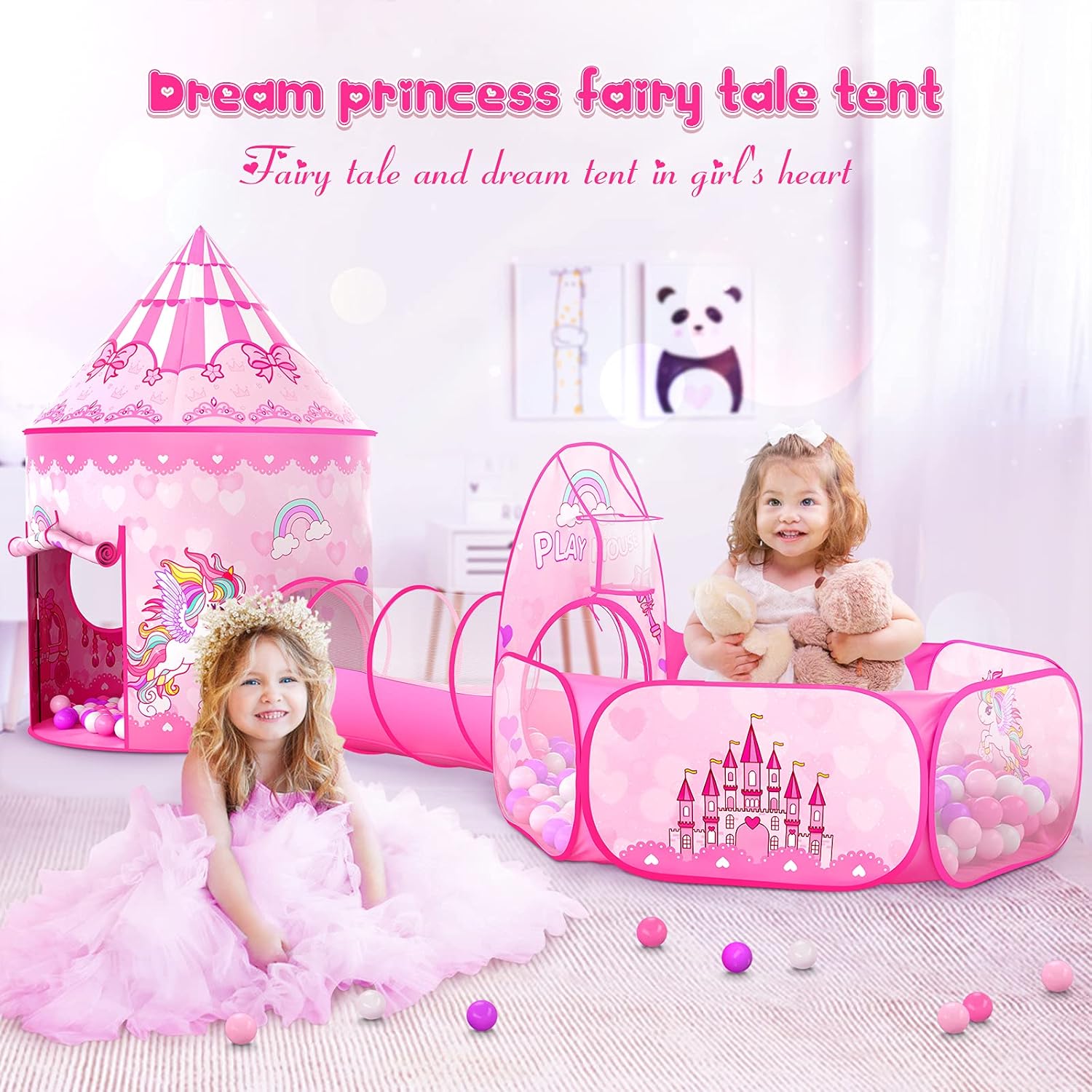 AUCT 13419 - GeerWest 3PC Princess Tent for Girls with Kids Ball Pit and - Image 3