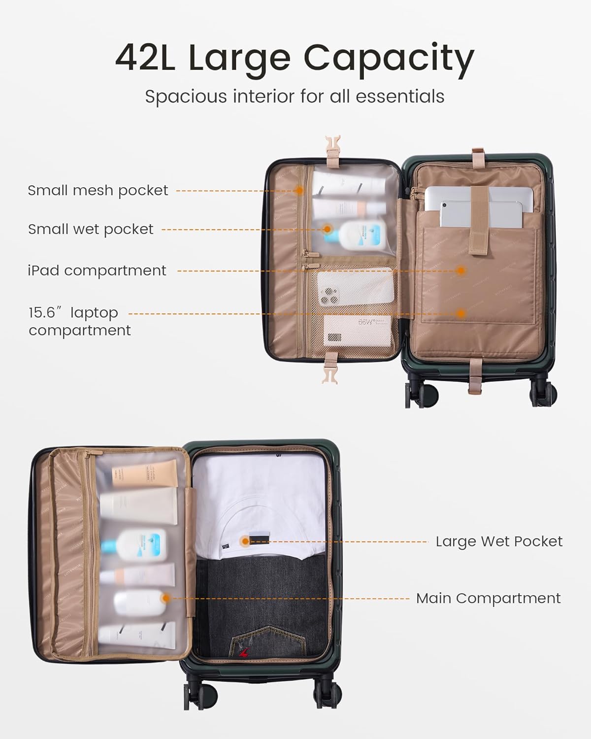 AUCT 13392 - $90 LOVEVOOK Carry On Luggage 22x14x9 Airline Approved with - Image 3
