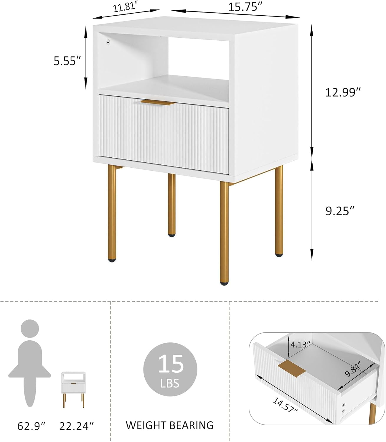 AUCT 13421 - $55 Nightstand, Modern Bedside Table with 1Drawer and Open S - Image 2