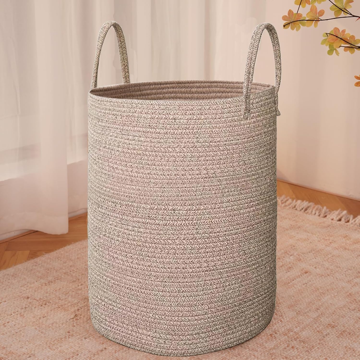 AUCT 13245 - JMvicyroam Large Woven Laundry Basket Hamper,60L Cotton Rope