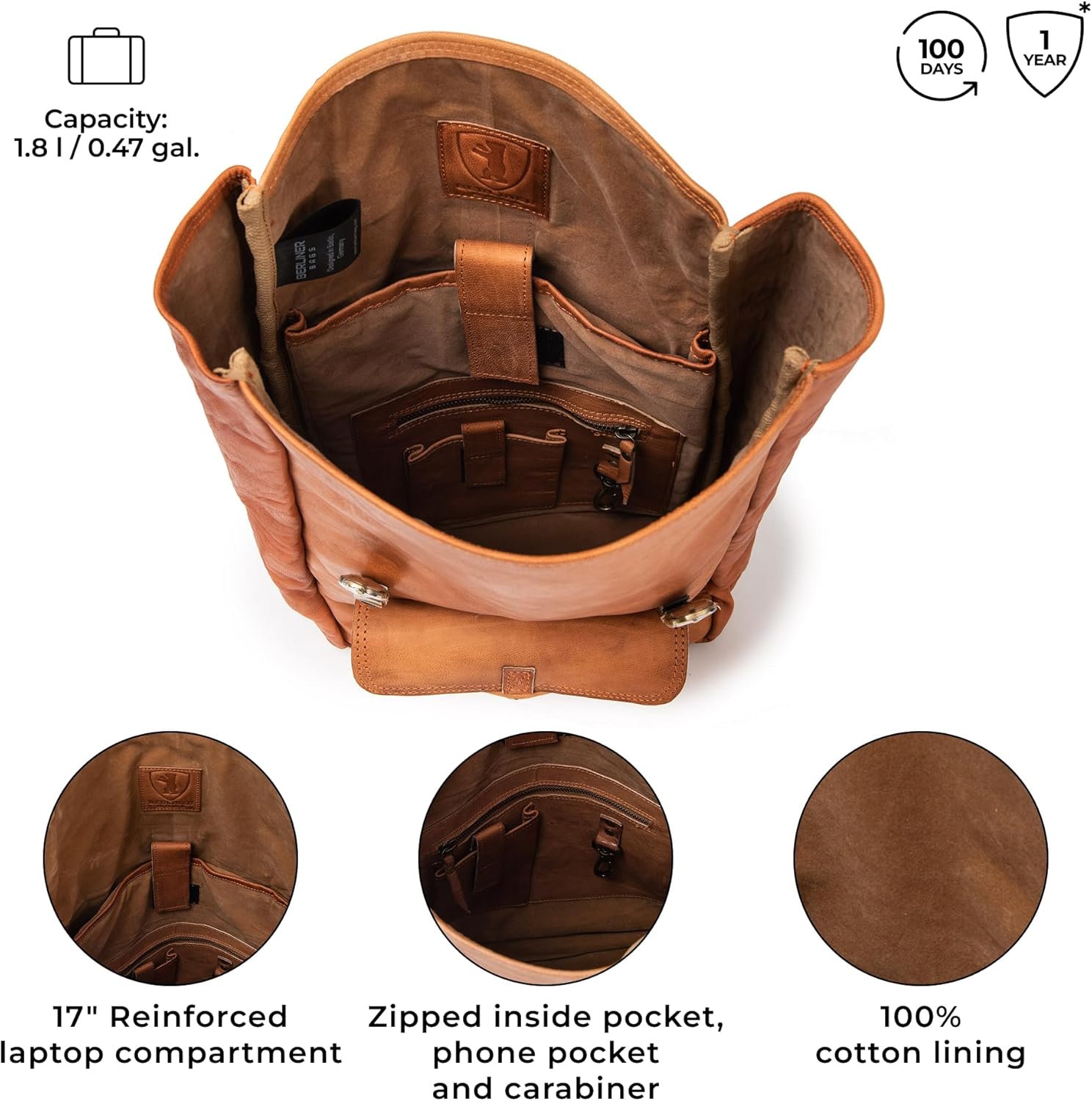 AUCT 12375 - $153 BERLINER BAGS Vintage Genuine Leather Backpack Leeds, T - Image 4