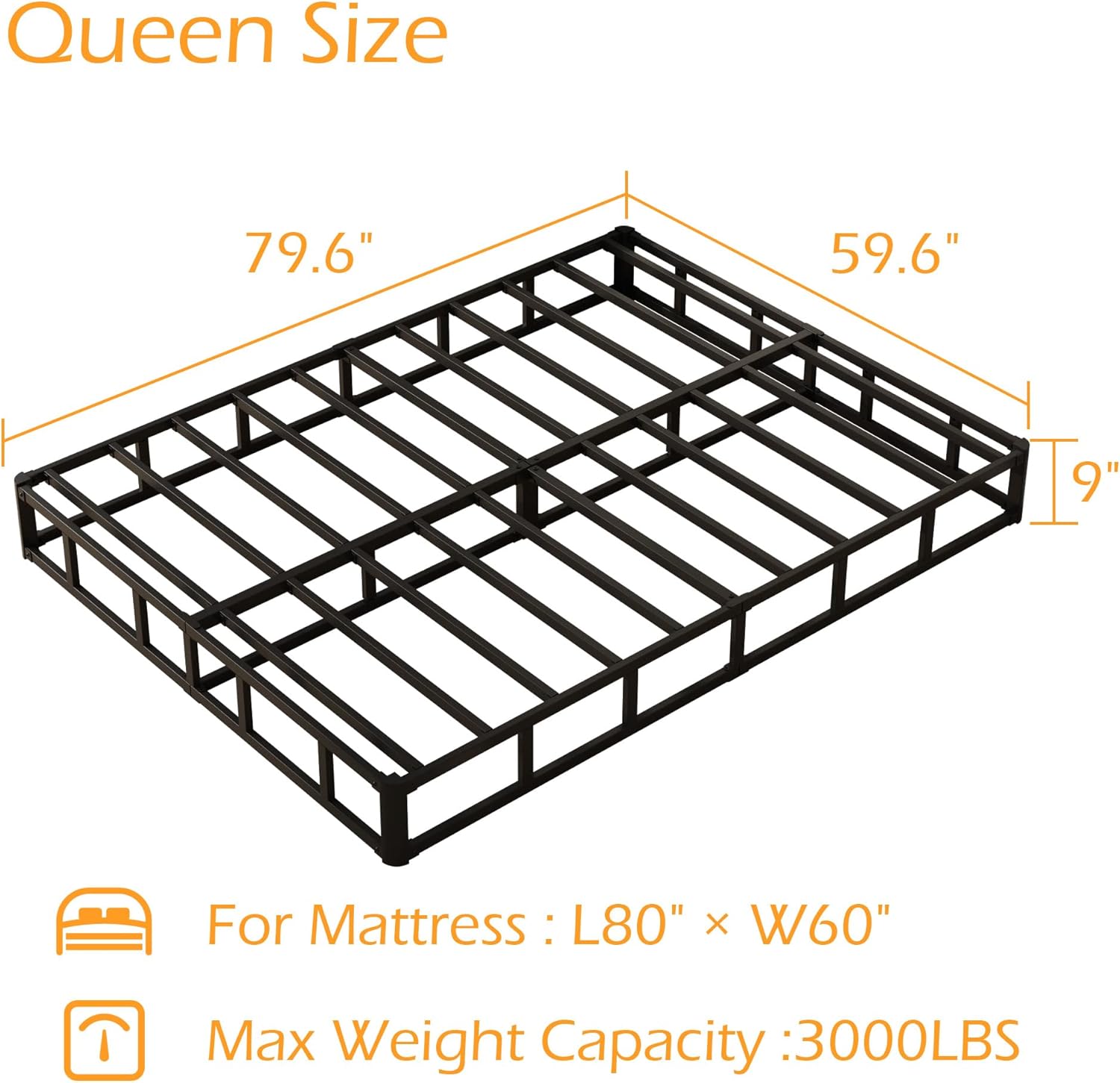 AUCT 14328 - $83 Maenizi 9 Inch Box Spring for Queen Bed, Heavy Duty Meta - Image 2