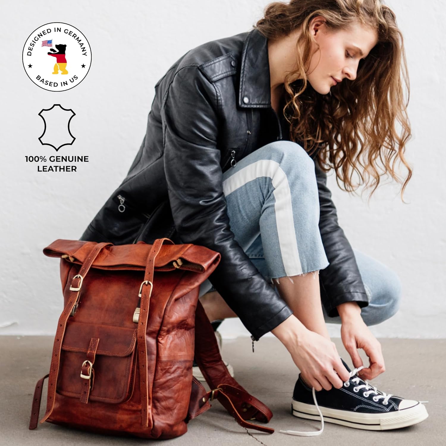 AUCT 12375 - $153 BERLINER BAGS Vintage Genuine Leather Backpack Leeds, T - Image 3
