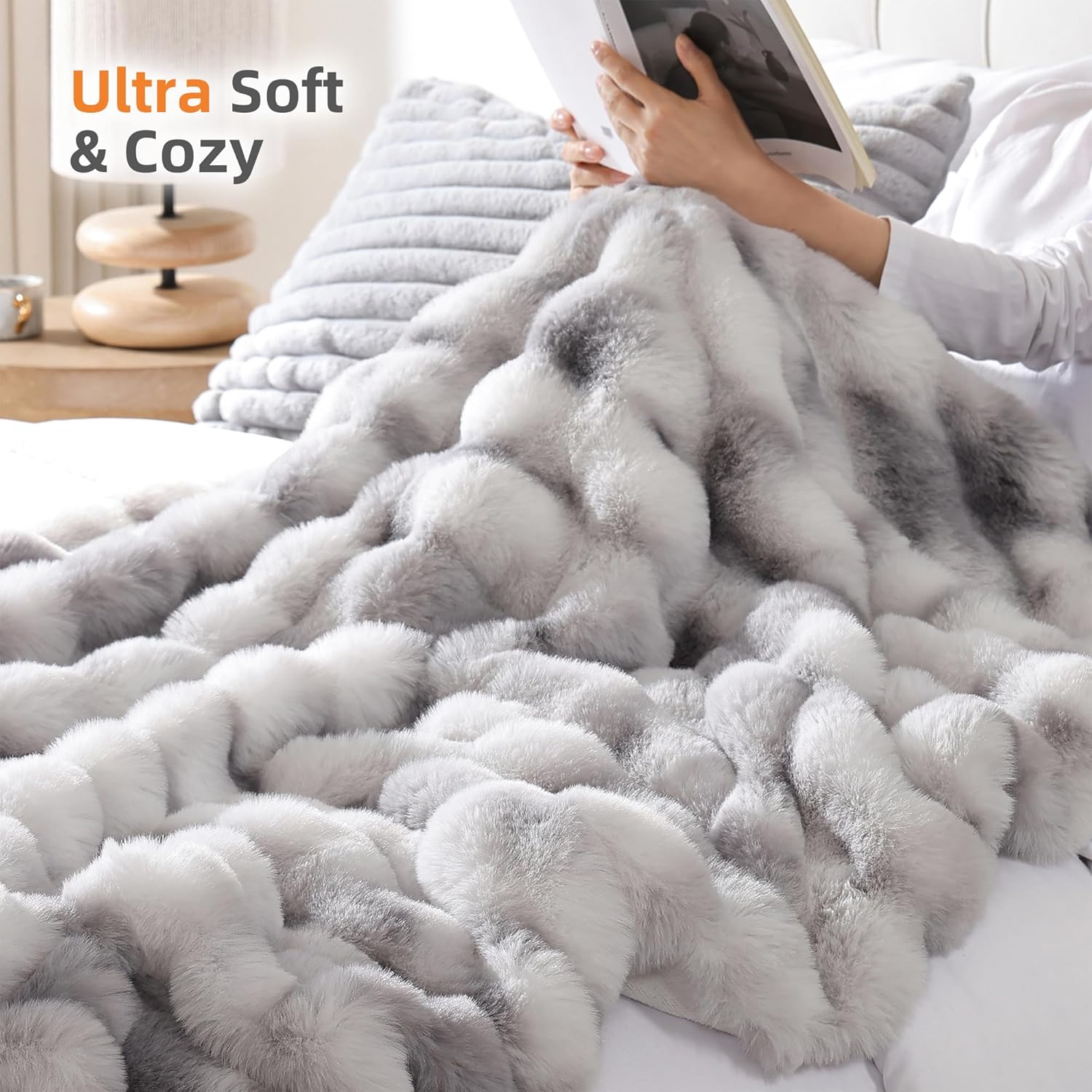 AUCT 12275 - $60 Smoofy Faux Fur Throw Blanket for Couch - Tie-dye Grey S - Image 4