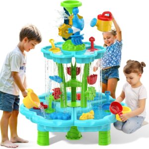AUCT 13303 - Kids Flower Water Sand Table for Toddlers - 2-Tier Outdoor W