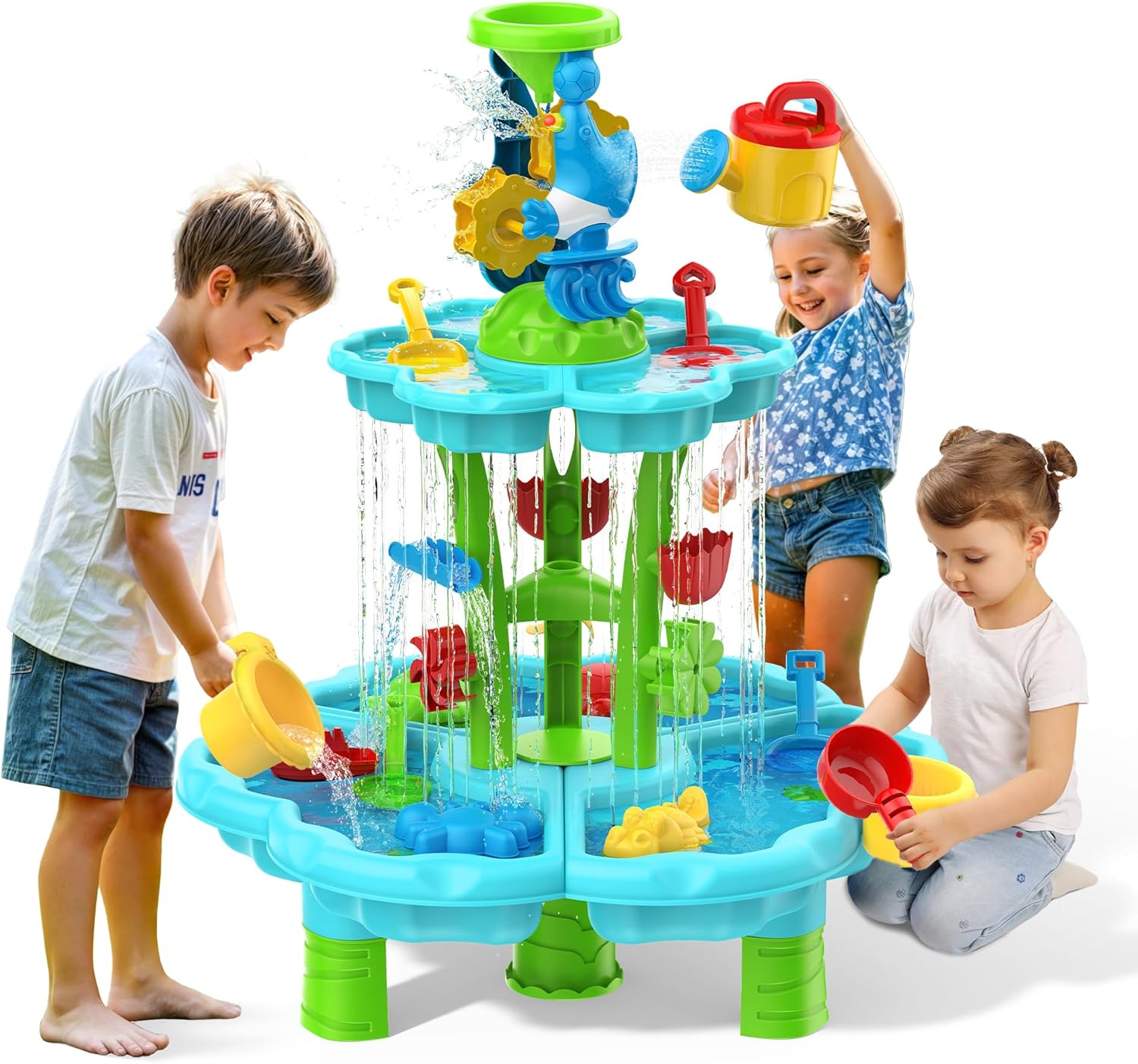 AUCT 13303 - Kids Flower Water Sand Table for Toddlers - 2-Tier Outdoor W