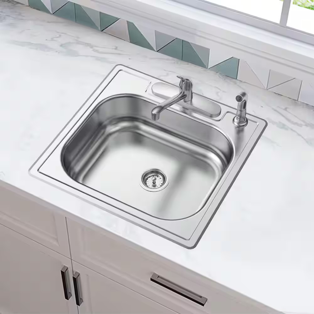 AUCT 13356 - $129 Glacier Bay 25 in. Drop in Single Bowl 20 Gauge Stainle - Image 2