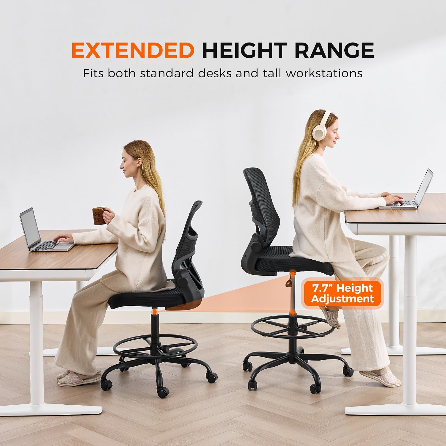 AUCT 14299 - $150 Drafting Chair Armless, Tall Office Chair with Adjustab - Image 3
