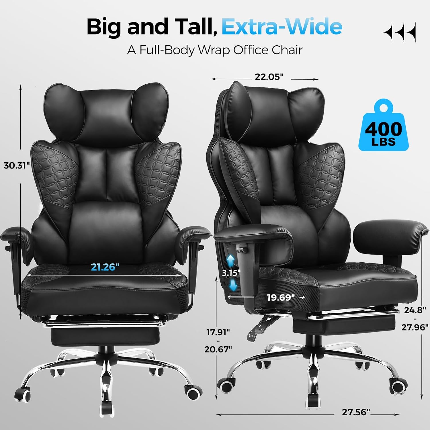 AUCT 12362 - $180 COMHOMA Big and Tall Office Chair Heavy Duty Wide Ergon - Image 2