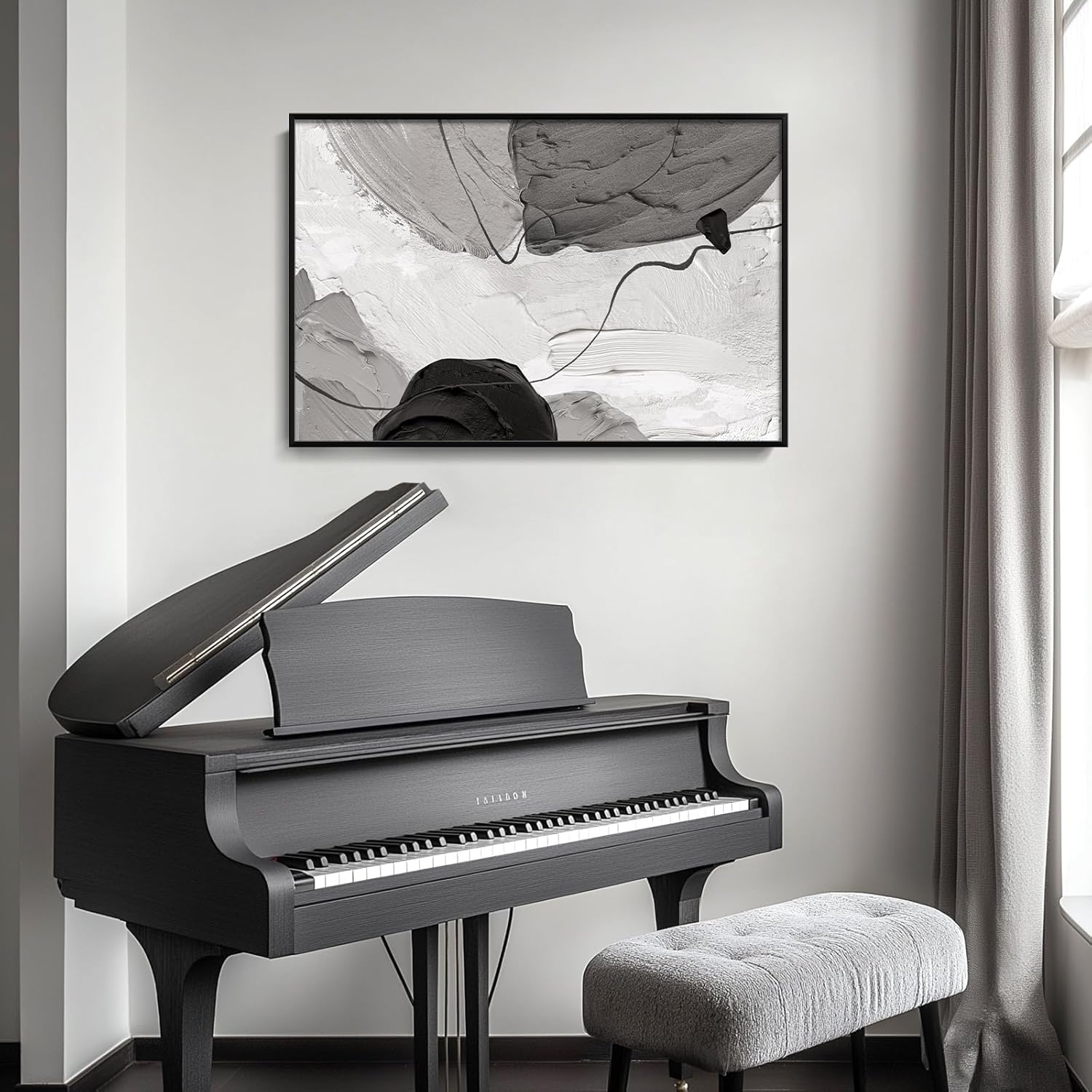 AUCT 14205 - $72 Framed Black and White Abstract Canvas Wall Art, Large M - Image 3