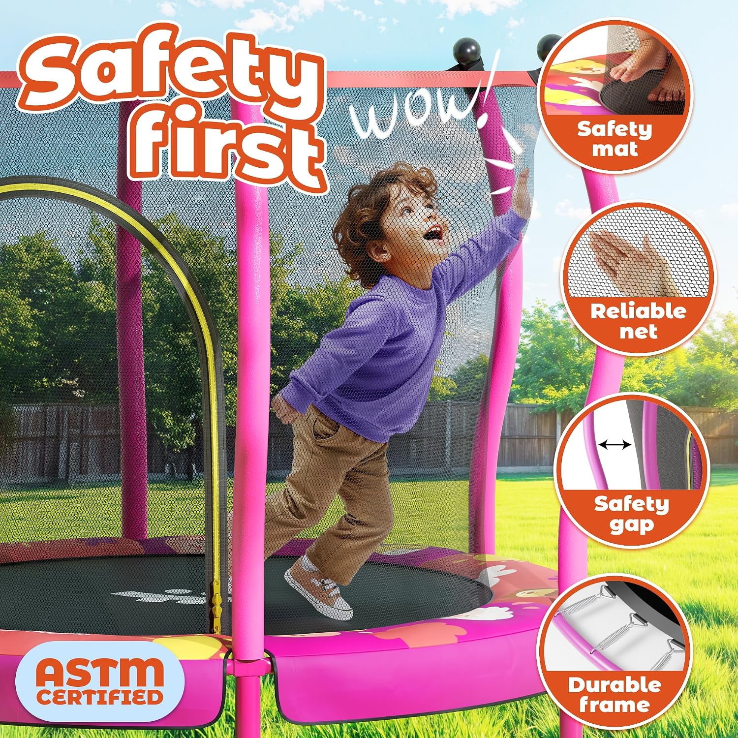 AUCT 14086 - $100 Happin 55' Trampoline for Kids with Safety Enclosure, - Image 2