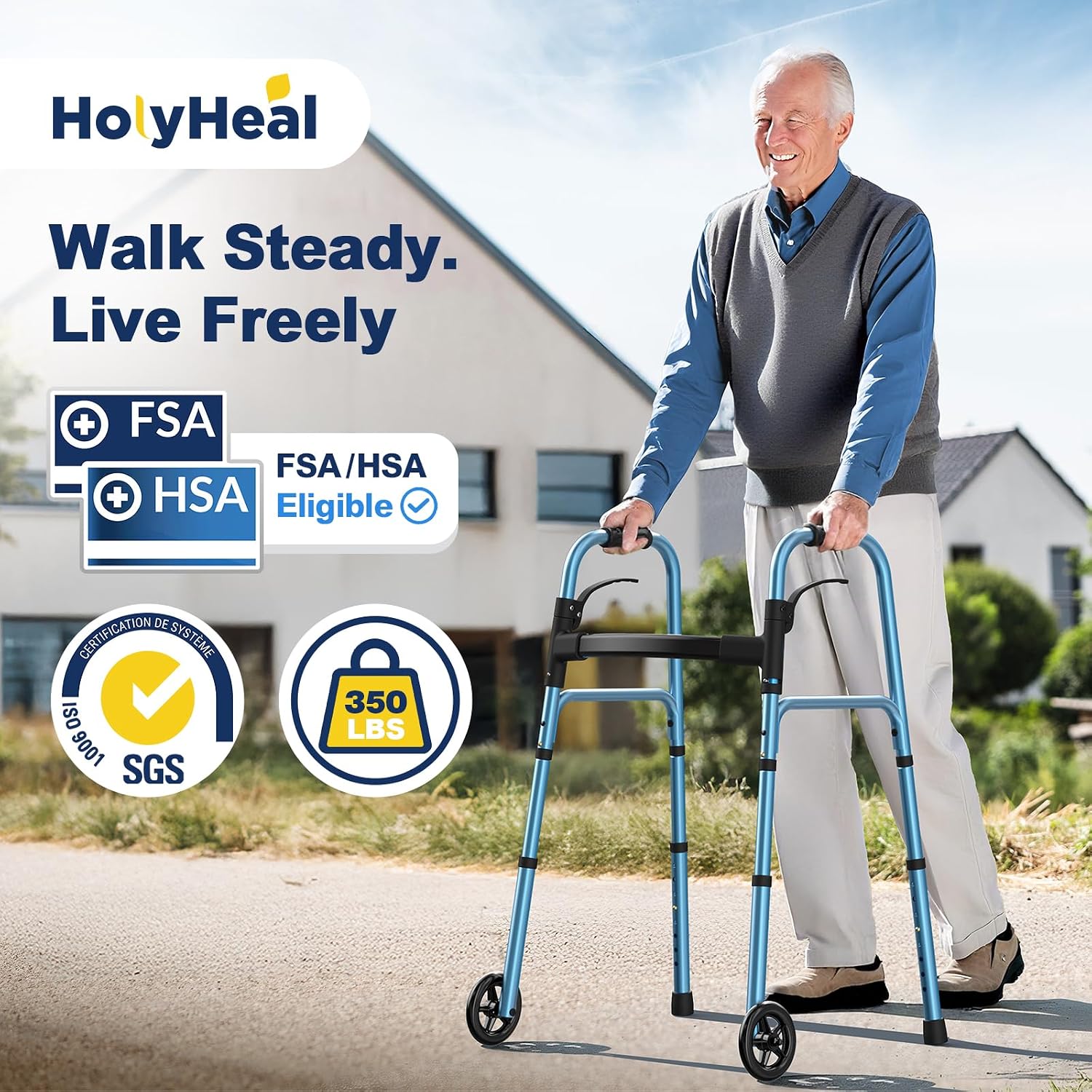 AUCT 13418 - $53 Walkers for Seniors, Folding Walker with Wheels and 2 Sk - Image 2