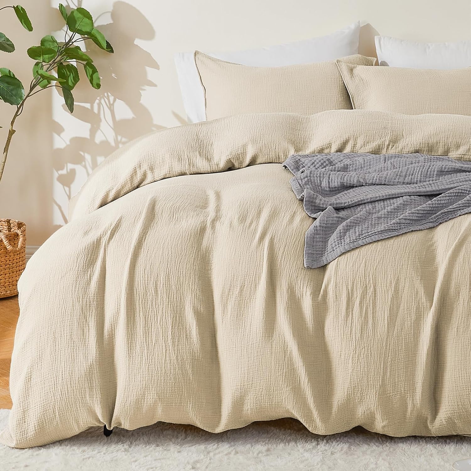 AUCT 13401 - EMME Muslin Duvet Cover Set 100% Cotton Queen Size Linen Lik