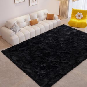 AUCT 13424 - FinRe c Soft Black Area Rugs for Bedroom Living Room, 4x6 Fe