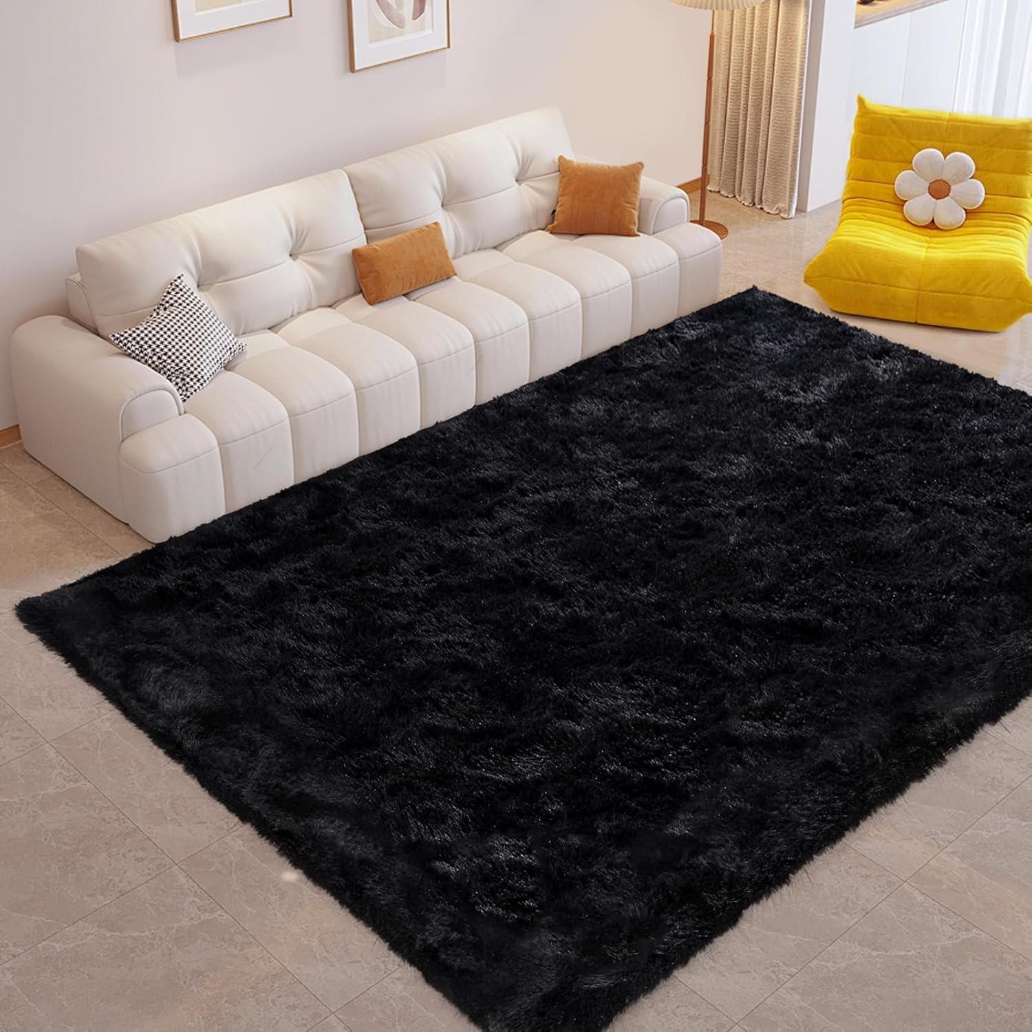 AUCT 13424 - FinRe c Soft Black Area Rugs for Bedroom Living Room, 4x6 Fe