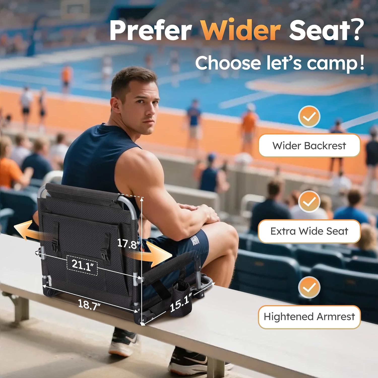 AUCT 14229 - $70 LET'S CAMP Folding Stadium Seat Bleacher Chair with Cup - Image 4