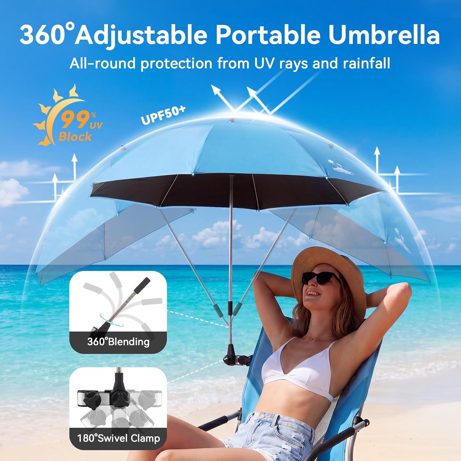 AUCT 14085 - Folding Beach Chair for Adults with UPF 50+ Umbrella, Lightw - Image 4