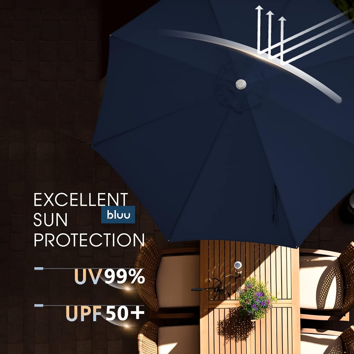 AUCT 12701 - $100 BLUU 9 FT Aluminum Outdoor Patio Umbrella, 5-YEAR Fade- - Image 3