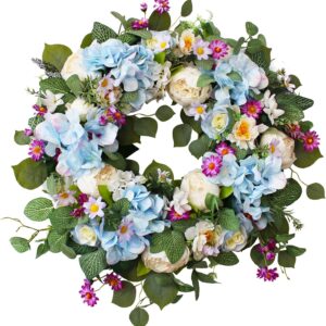 AUCT 13341 - $57 24 Inch Spring Wreaths for Front Door, Spring Wreath,Blu