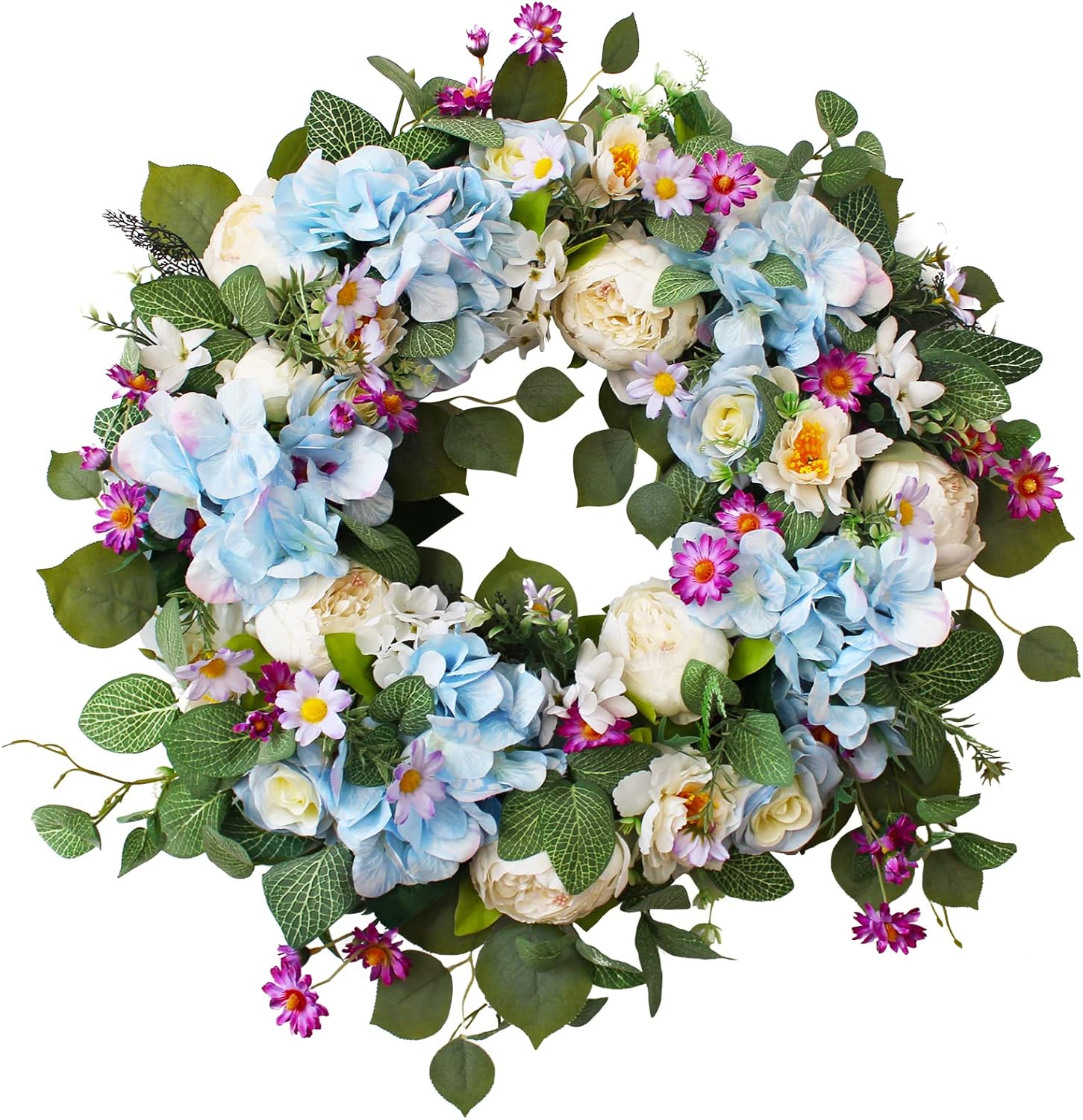 AUCT 13341 - $57 24 Inch Spring Wreaths for Front Door, Spring Wreath,Blu