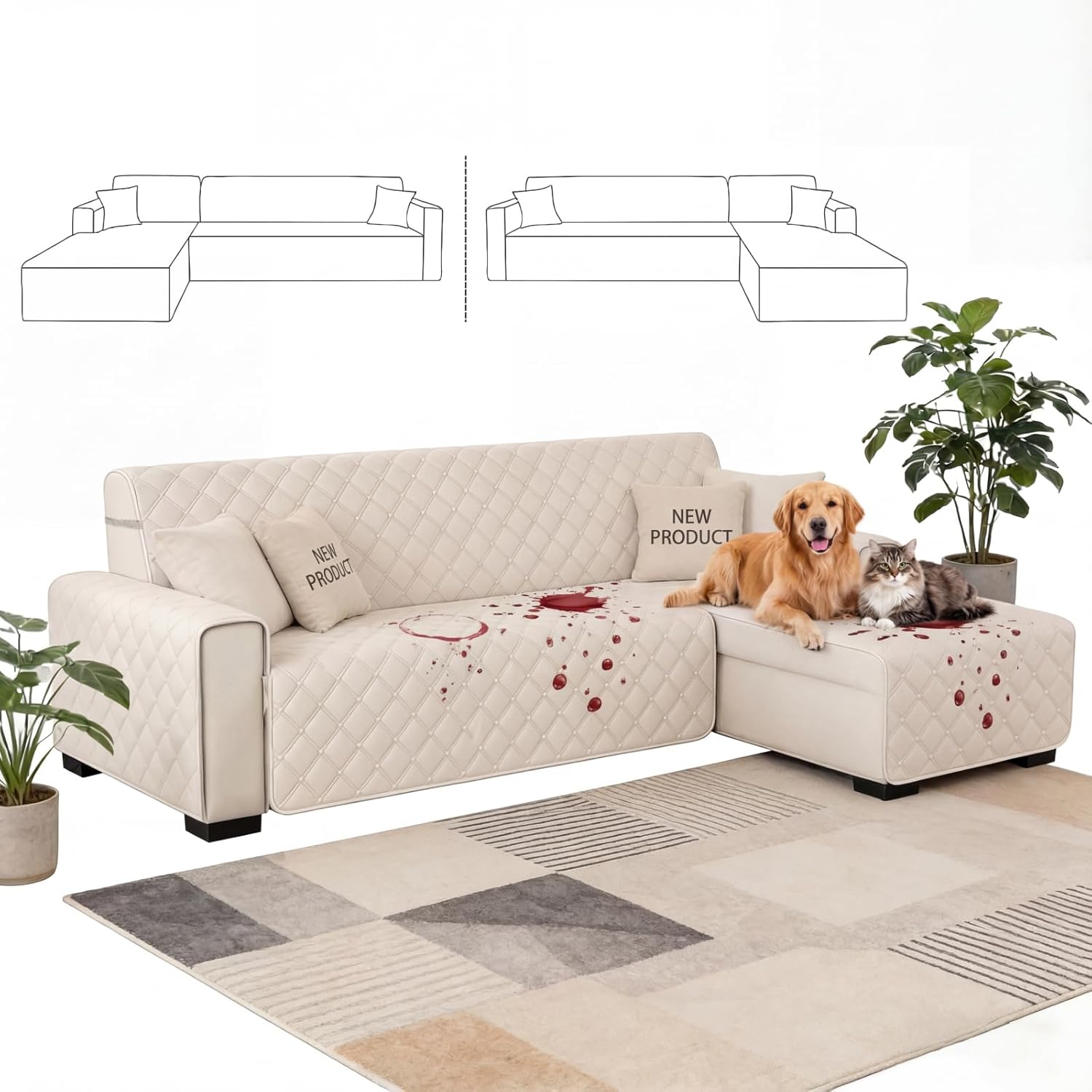 AUCT 13420 - XINEAGE 100% Waterproof Sectional Couch Covers L-Shaped Reve