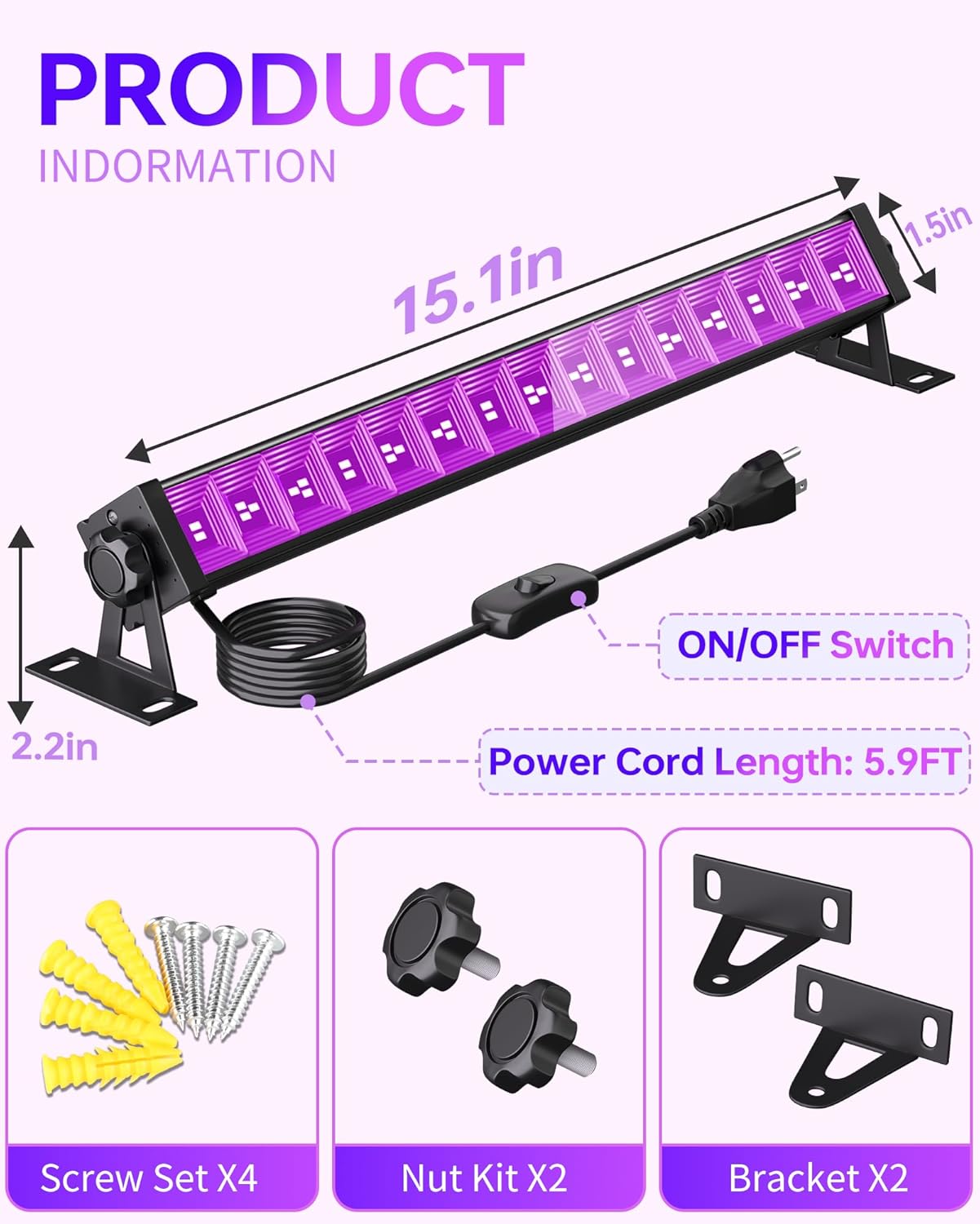 AUCT 13531 - 4 Pack LED 42W Black Lights, Blacklight Bars with Plug+Switc - Image 3