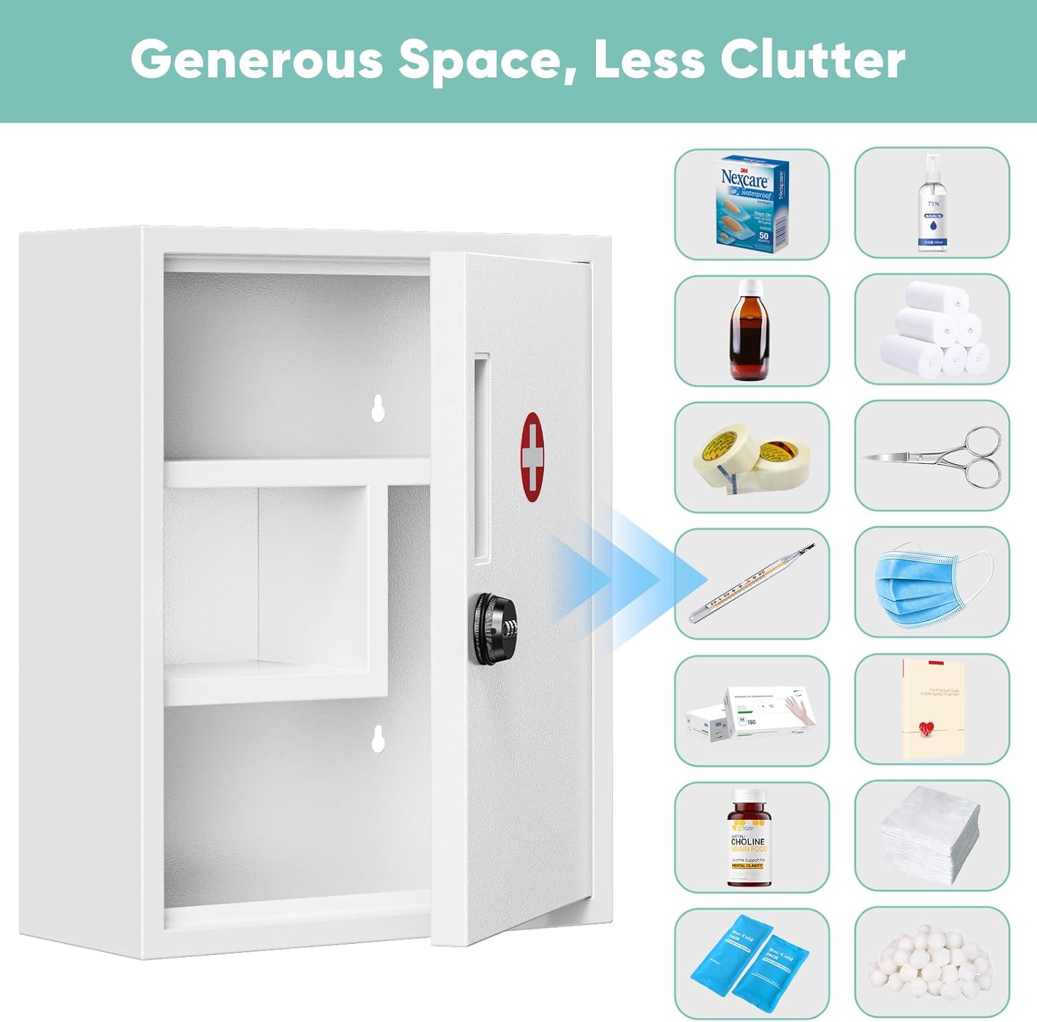 AUCT 13471 - POKIPO Wall Mount Locking Medicine Cabinet, Medical Cabinet - Image 4