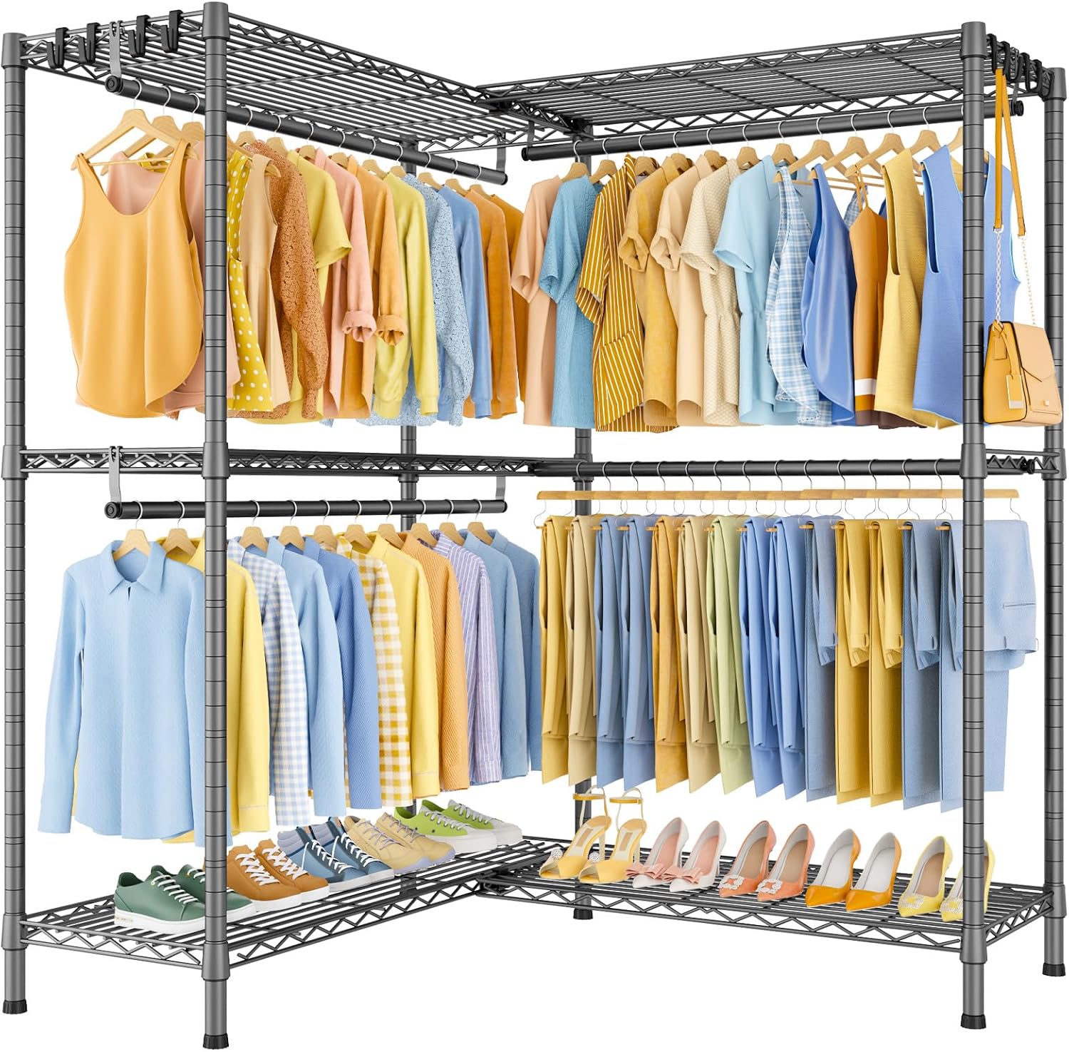 AUCT 14196 - $150 ULIFHOME E15 Pro Garment Rack L Shaped Clothes Rack for