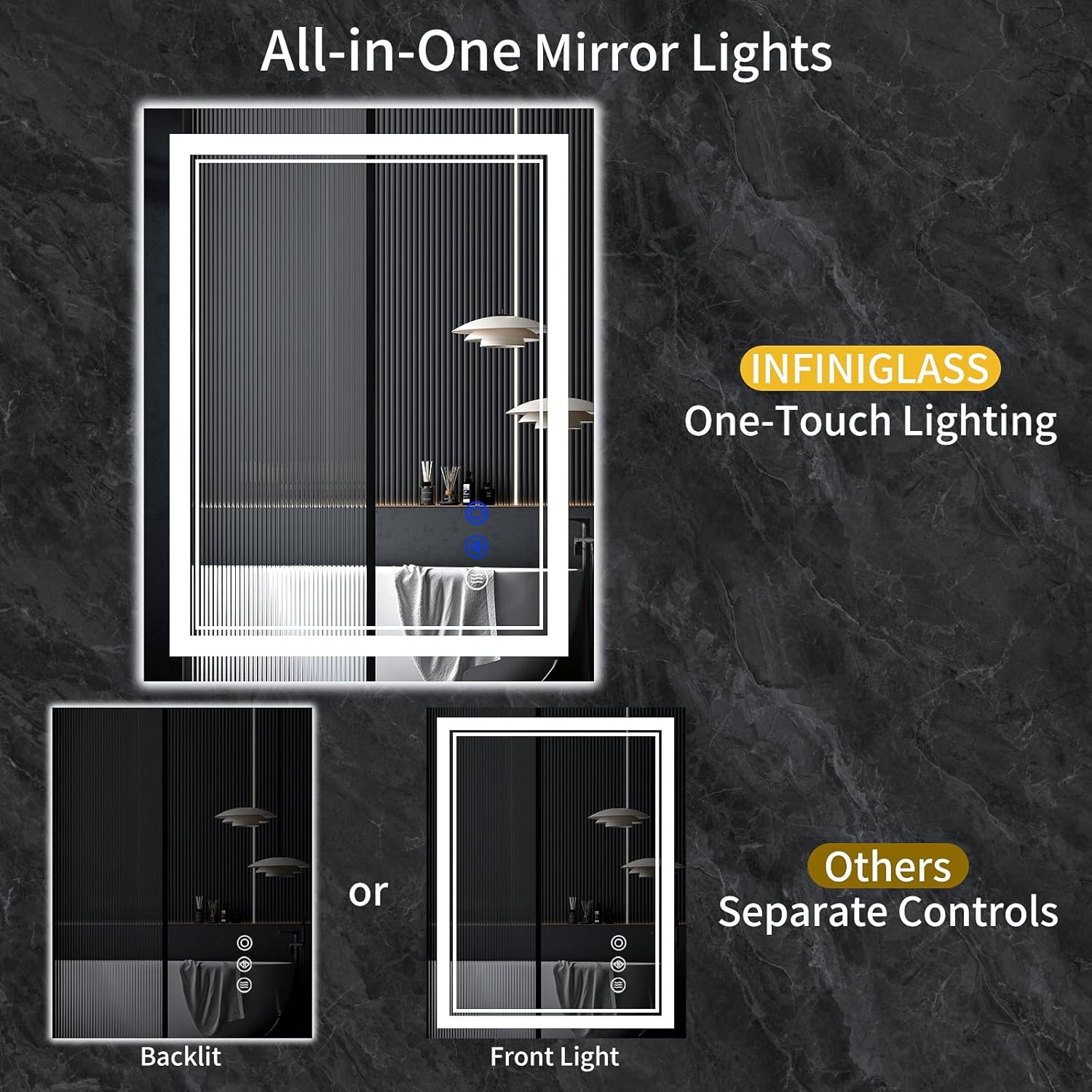 AUCT 14387m - $176 36"x32" LED Bathroom Mirror with Anti-Fog, Stepless Dim - Image 2