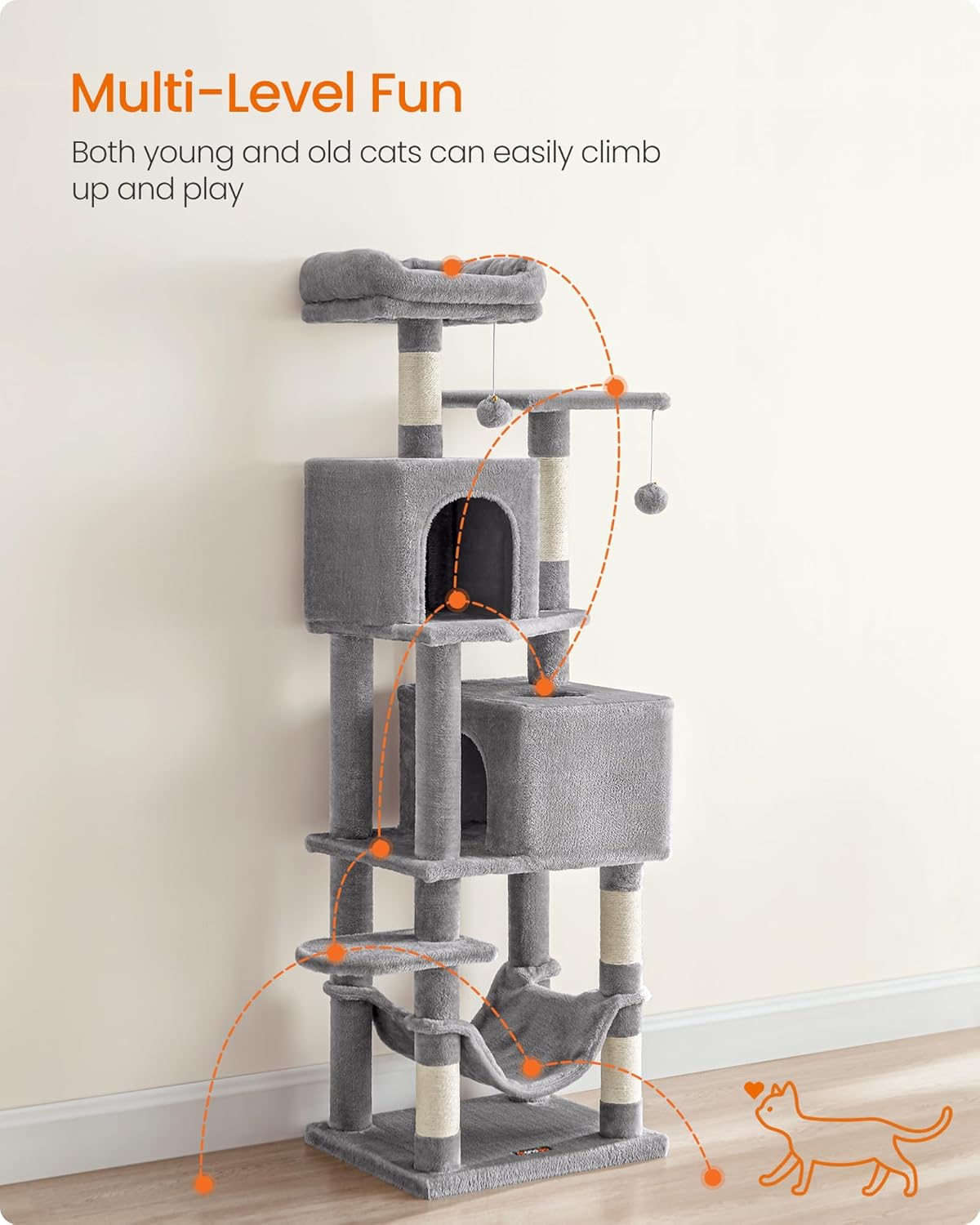 AUCT 12135 - $60 Feandrea Cat Tree, 59.5-Inch Tall Cat Tower, Plush Multi - Image 3