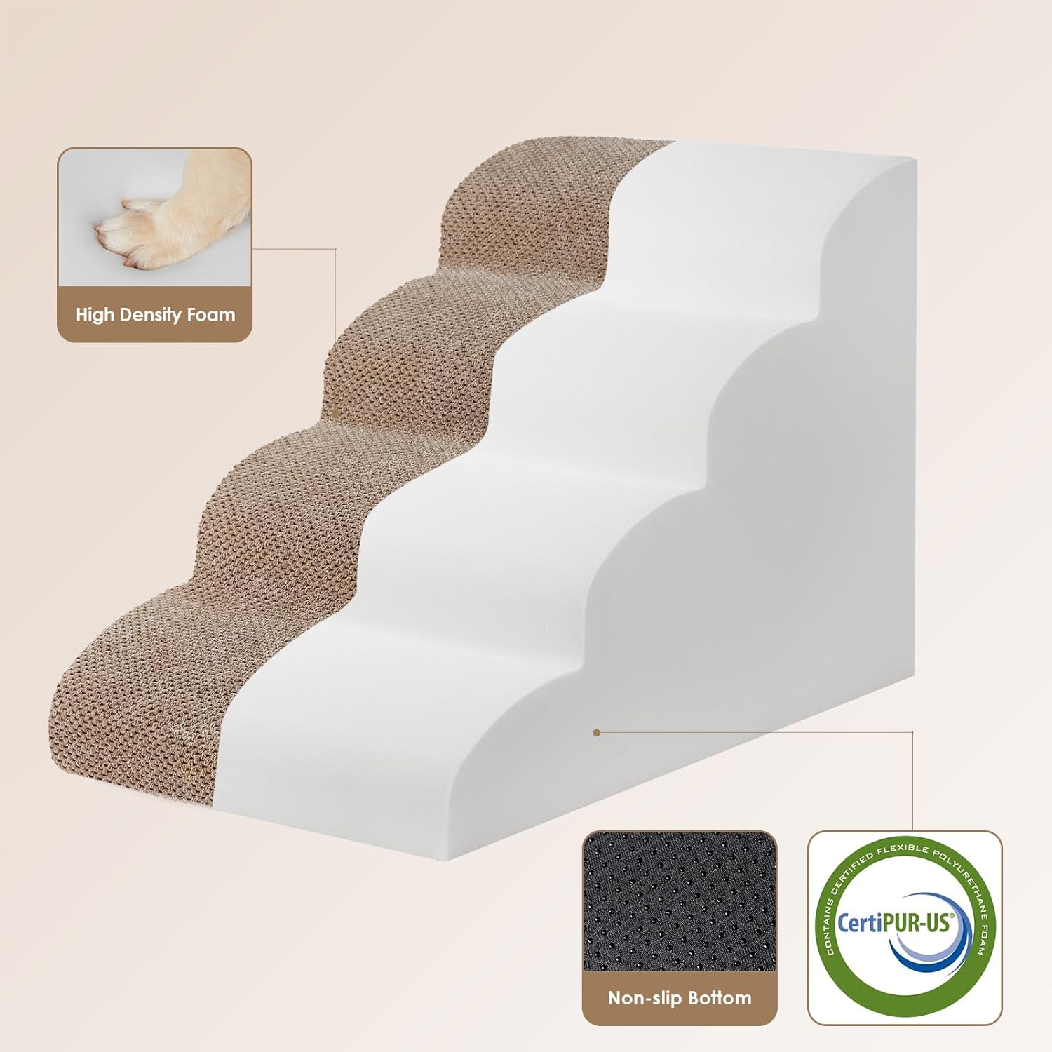 AUCT 13354 - EHEYCIGA Curved Dog Stairs Ramp for High Beds 19.7" H, 4-Ste - Image 2