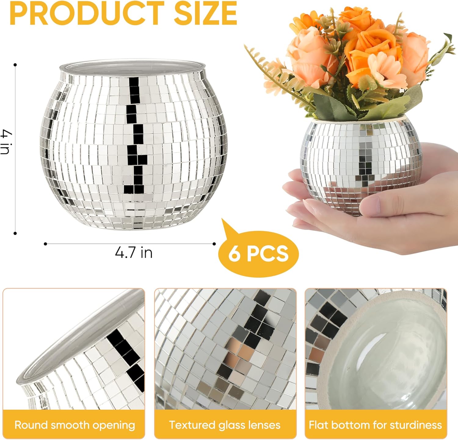 AUCT 12637 - 6 Pcs Disco Ball Vase Disco Ball Planter for Centerpieces Di - Image 3