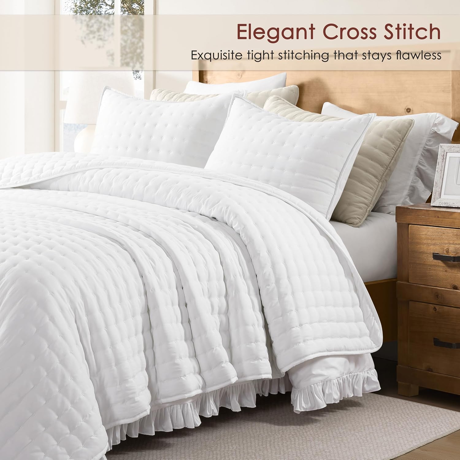 AUCT 13433 - WDCOZY White Cloud Quilt Set King Size, Lightweight Soft Cro - Image 3