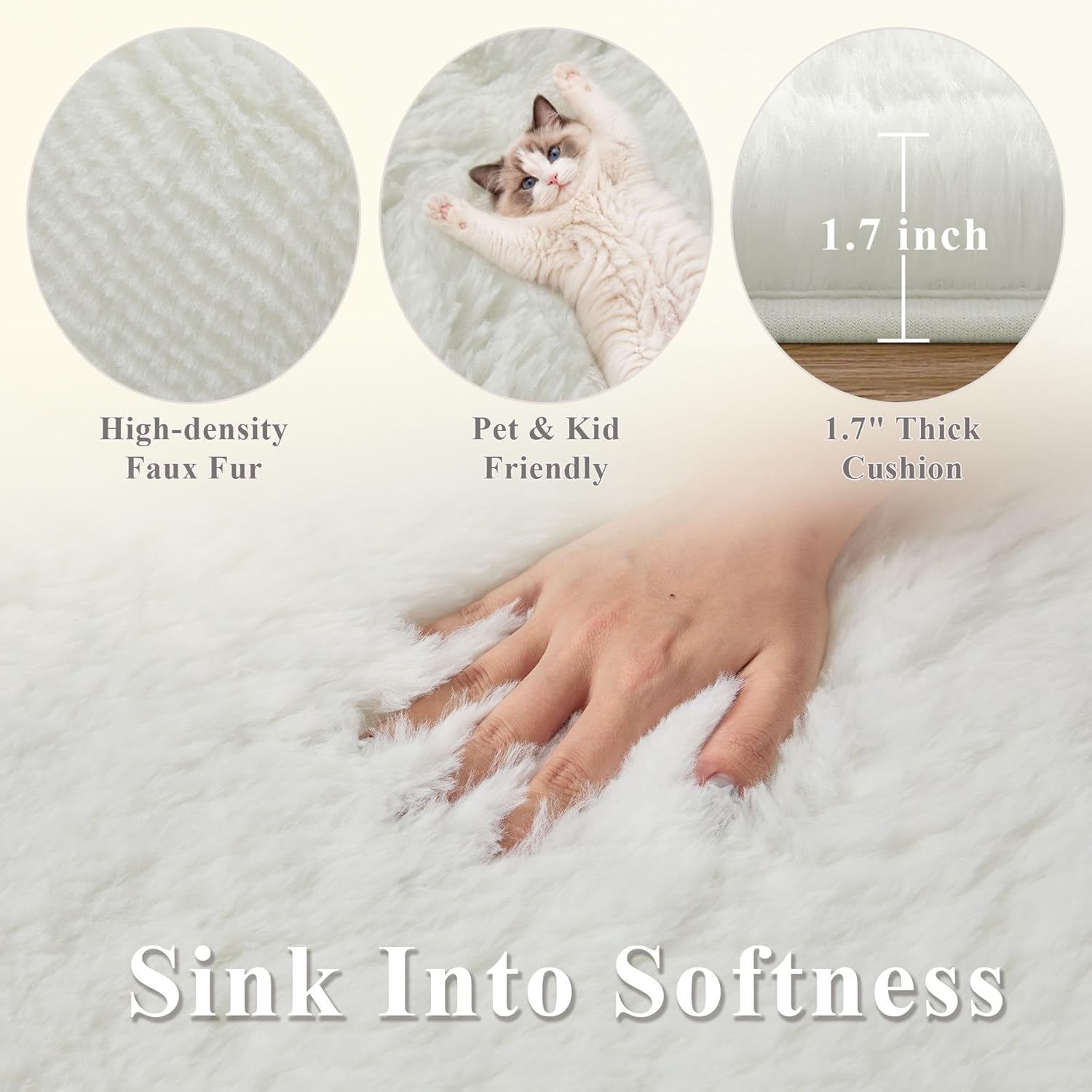 AUCT 13316 - $54 8x10 Ft Cream White Fluffy Area Rugs, Oversized Cushione - Image 2
