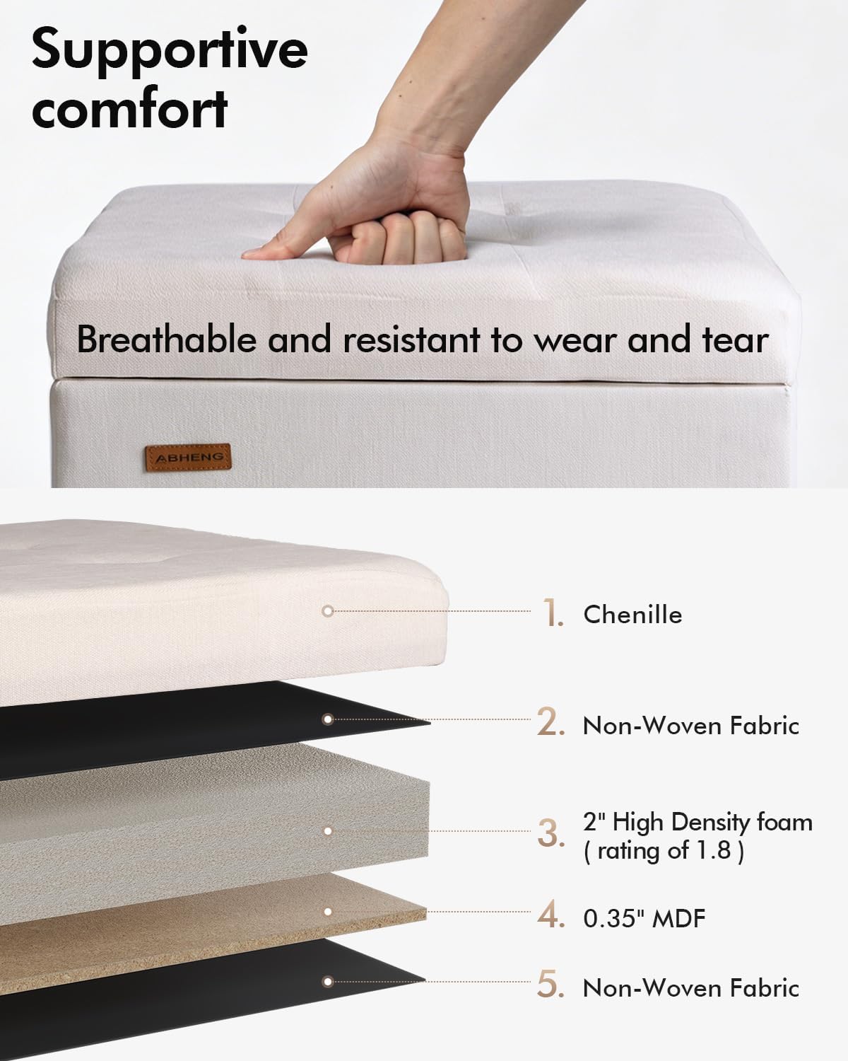 AUCT 13759 - $55 ABHENG Chenille Cover Steel Frame Ottoman with 48L Stora - Image 4