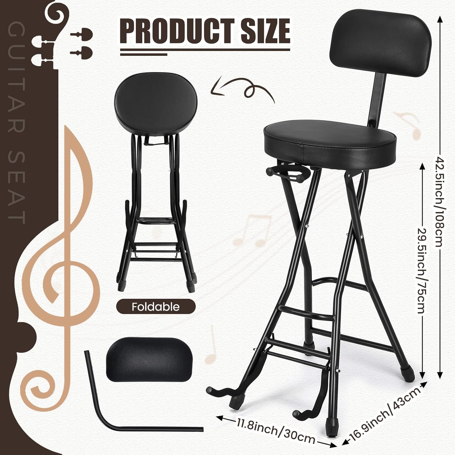 AUCT 14195 - $86 Colingmill Guitar Stool with Thick Padded Cushion, Guita - Image 2