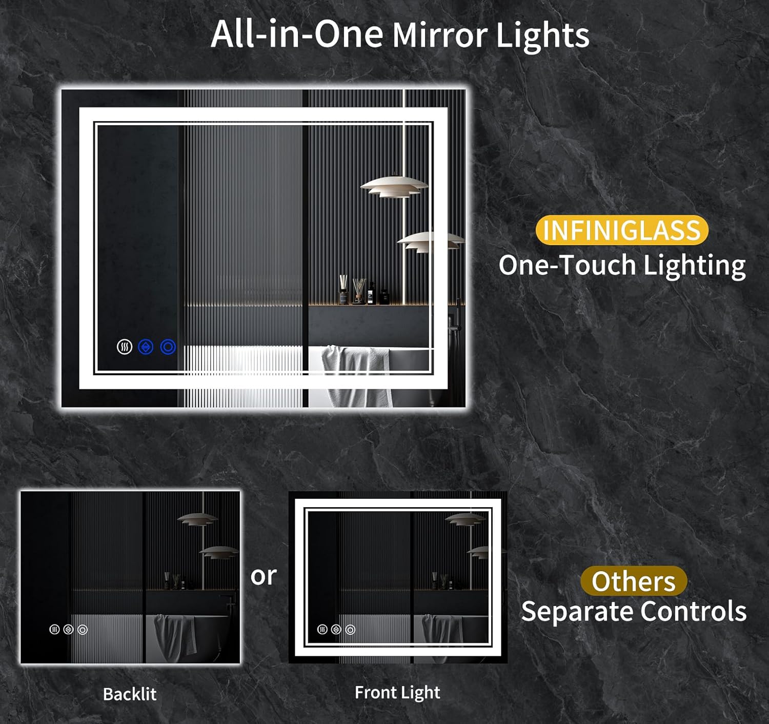 AUCT 14370mm - $177 48"x24" LED Bathroom Mirror with Anti-Fog, Stepless Dim - Image 2