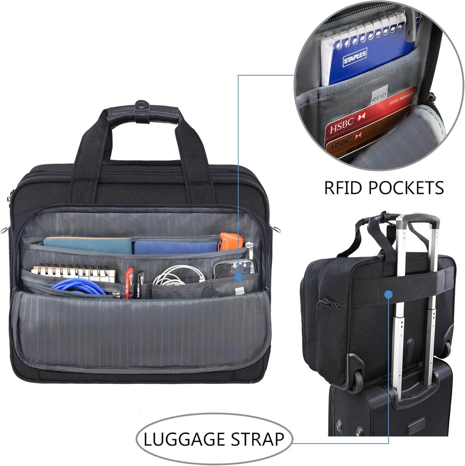 AUCT 13265 - $74 KROSER Rolling Laptop Bag Premium Wheeled Briefcase Fits - Image 4