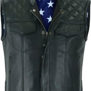 AUCT 14009 - $87 Men's Leather Motorcycle Vest   Club Style Biker Vest wi