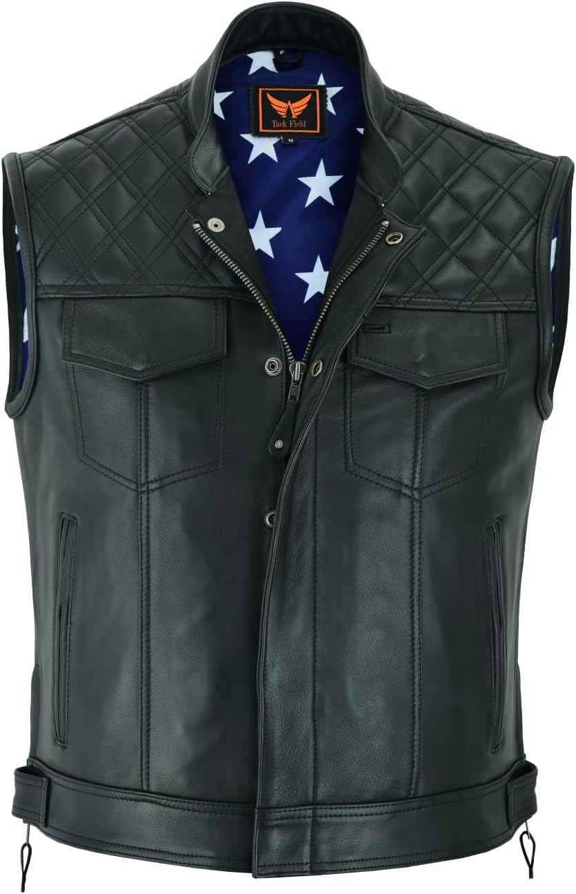 AUCT 14009 - $87 Men's Leather Motorcycle Vest Club Style Biker Vest wi