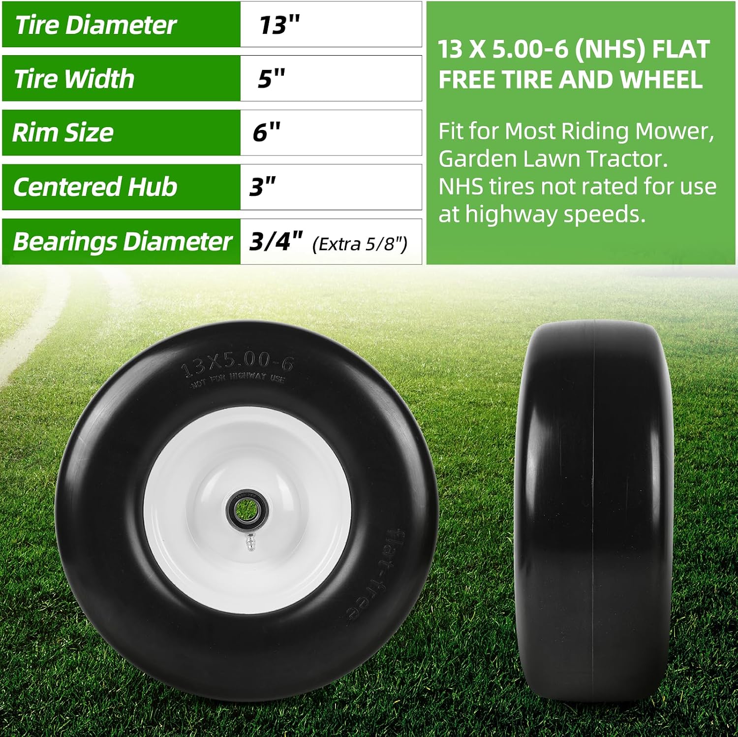AUCT 13822 - $70 AR-PRO (2 Pack) 13x5.00-6 Flat Free Tire and Wheel, Repl - Image 2