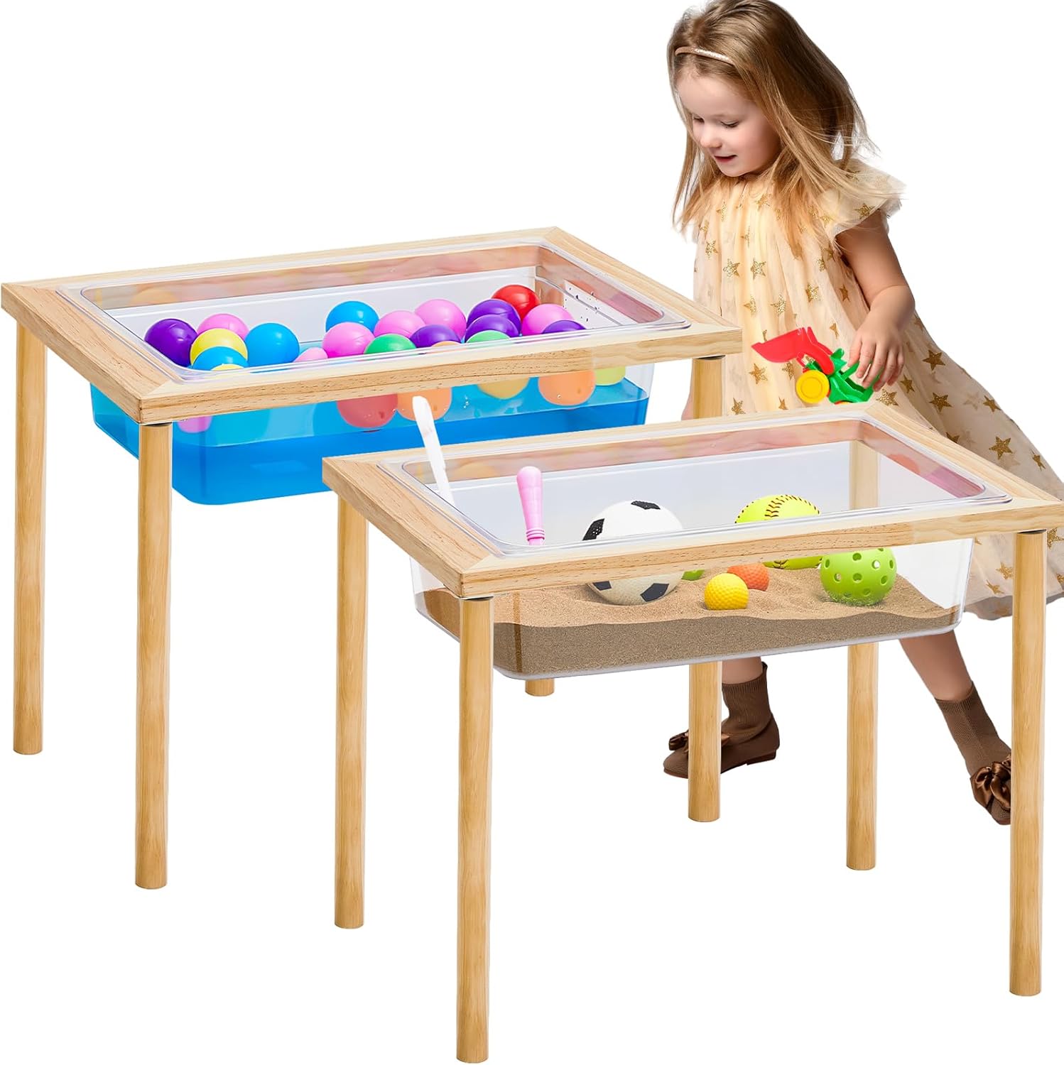 AUCT 13941 - $99 Uiifan 2 Sets Wood Sensory Sand Water Table 20 Inch High