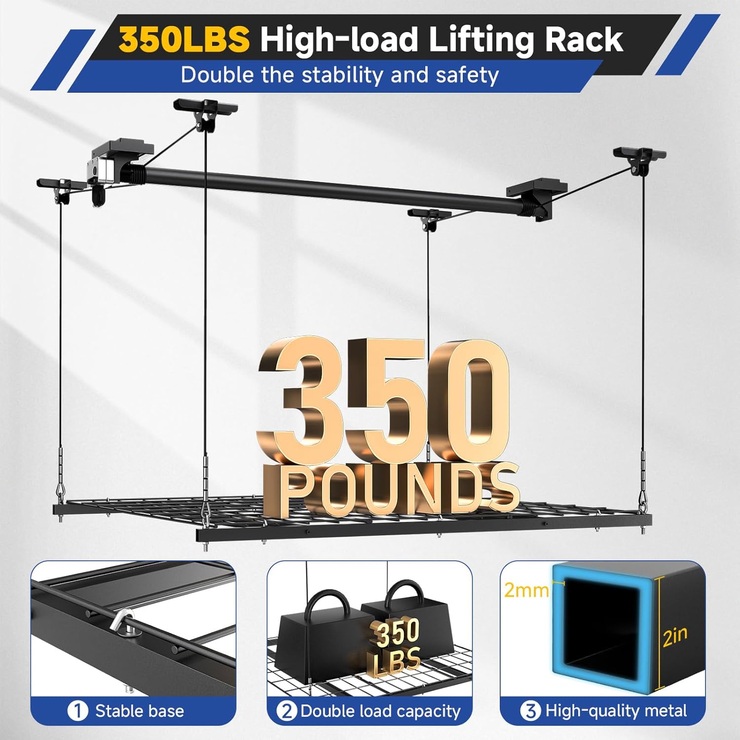 AUCT 12134 - $260 GADFISH Garage Ceiling Lift Storage Rack, Easy Lifting - Image 3