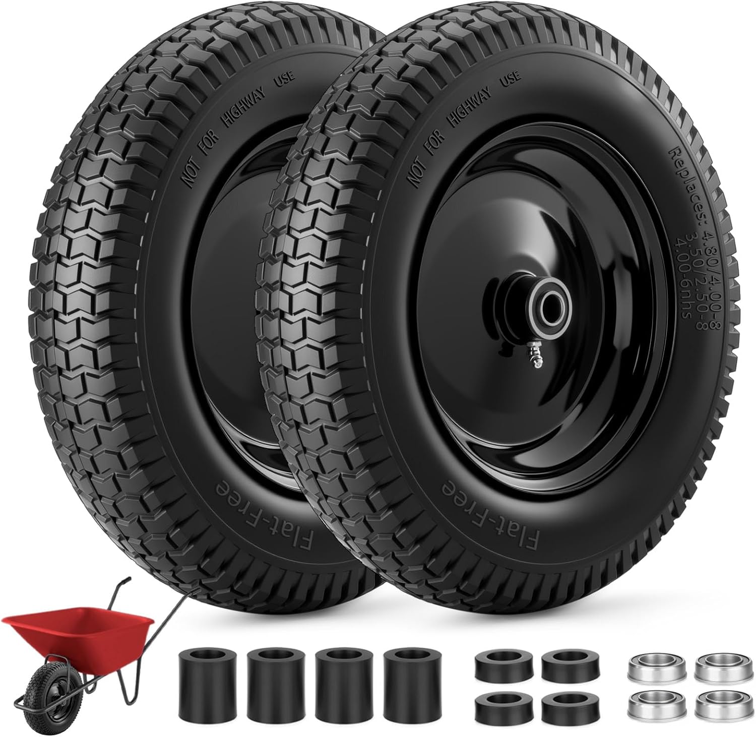 AUCT 13200 - $60 4.80/4.00-8" Flat-free Wheelbarrow Wheel and Tire - 14.5