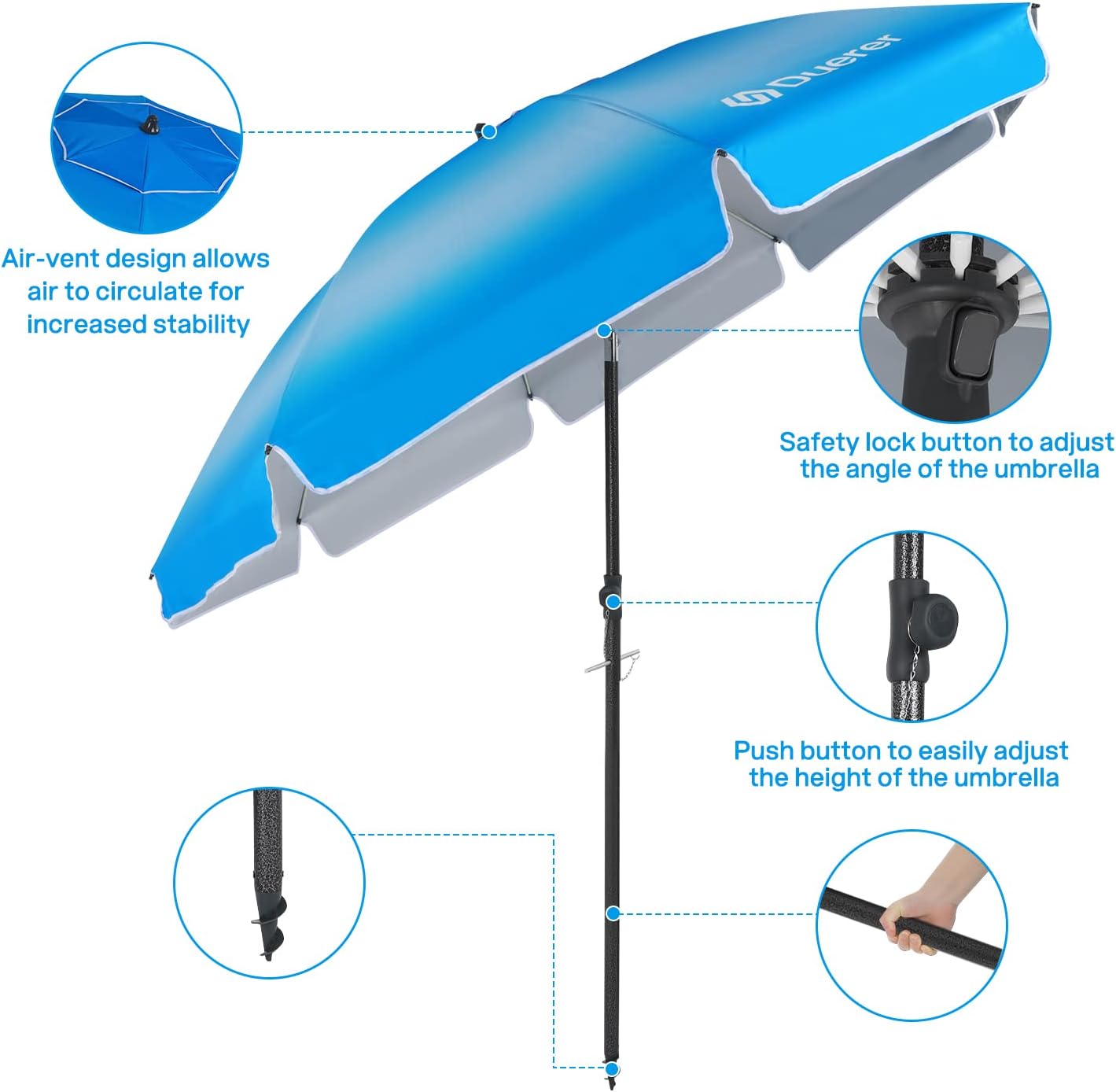 AUCT 14330 - $57 Duerer 8.5FT Beach Umbrella for Sand with Anchor, Heavy - Image 4