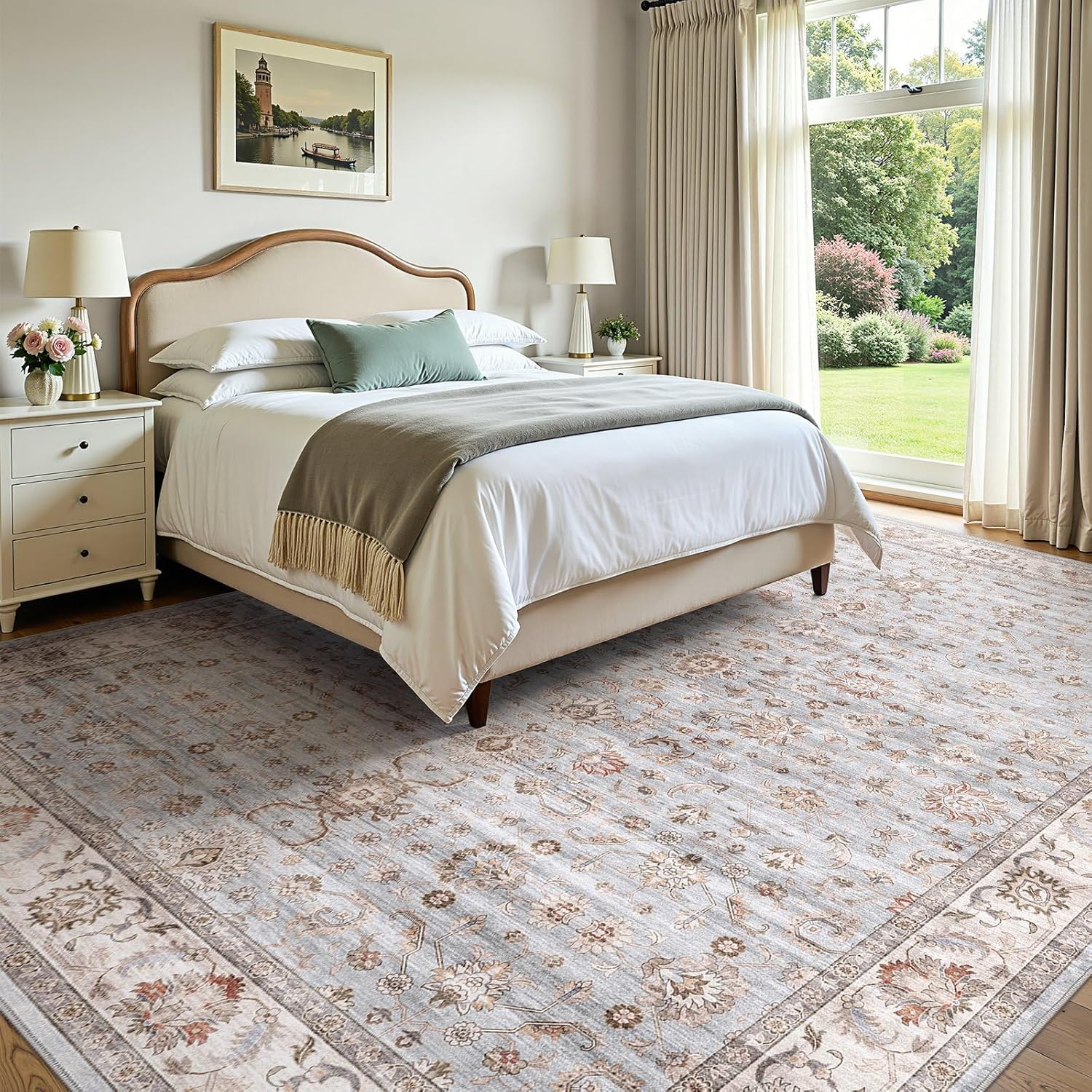 AUCT 13360 - WITSHOCK 5x7 Vintage Floral Area Rug, Washable Non Slip Low - Image 3