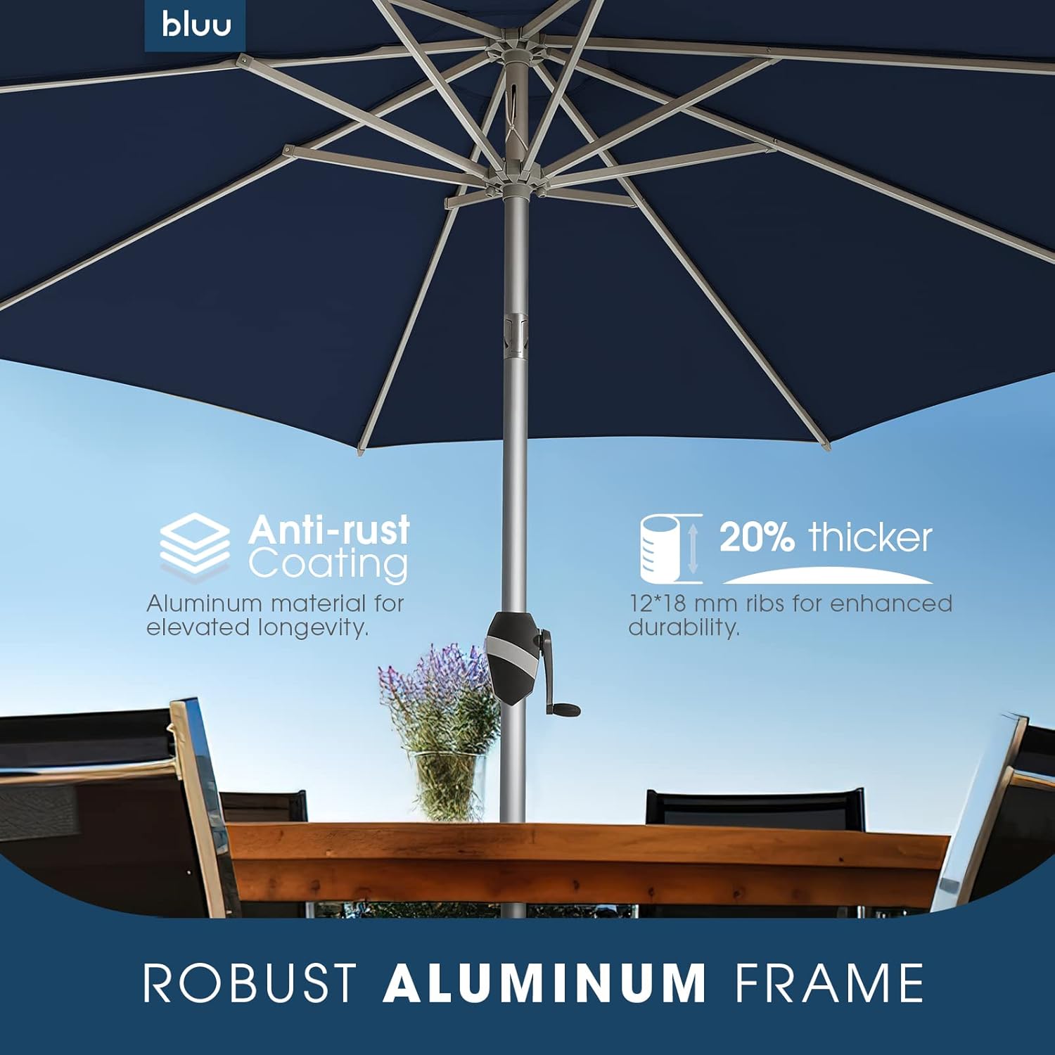AUCT 12701 - $100 BLUU 9 FT Aluminum Outdoor Patio Umbrella, 5-YEAR Fade- - Image 4