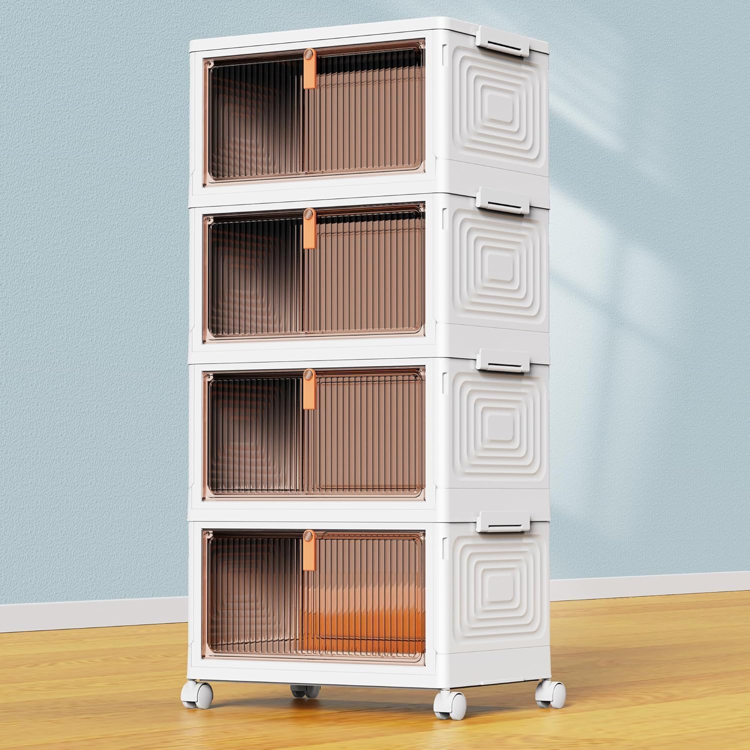 AUCT 13422 - YFXCVSL 4 Tier Plastic Storage Bins with Lid 23QT, Stackable