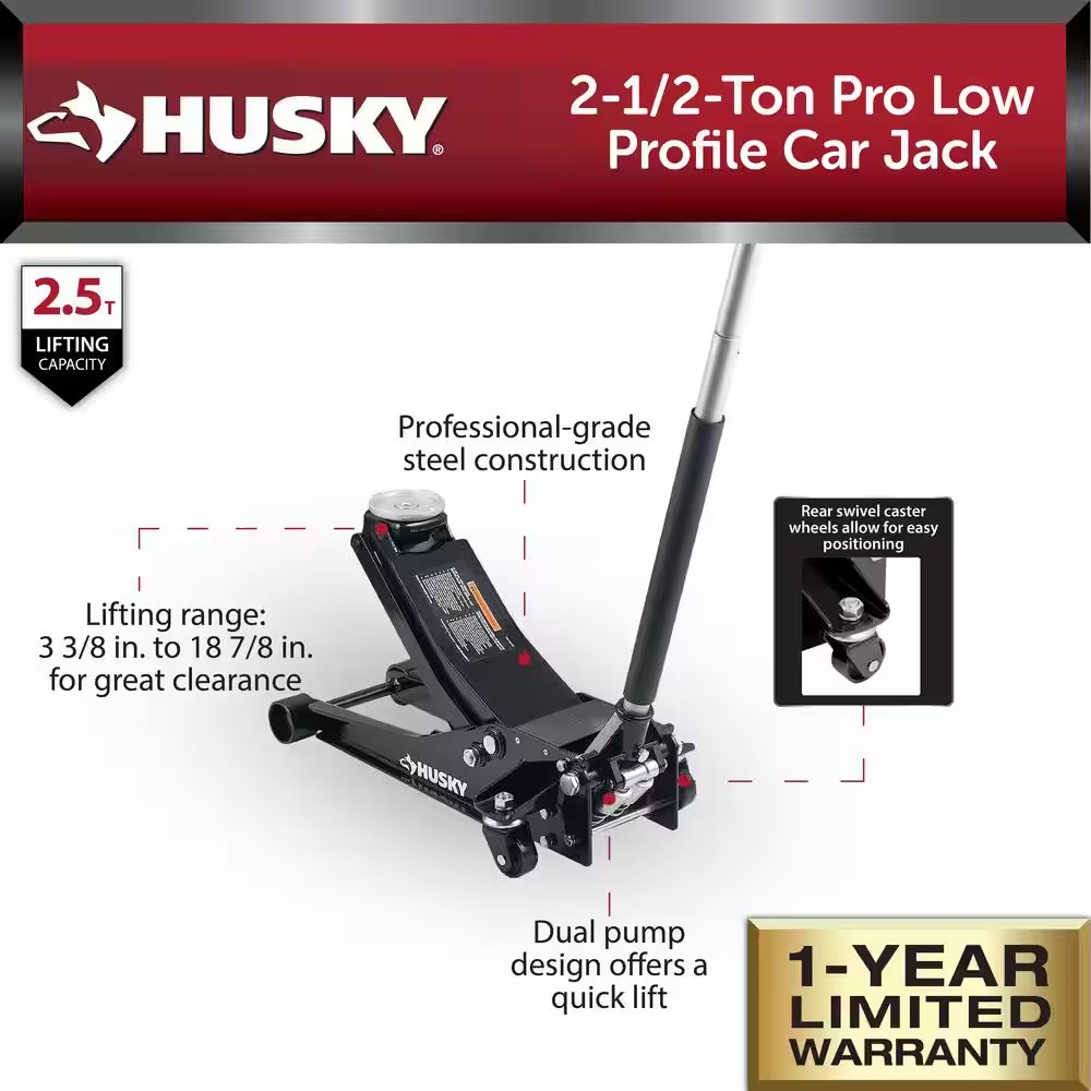 AUCT 14208 - $119 Husky 2.5-Ton Pro Low Profile Floor Jack - Image 2