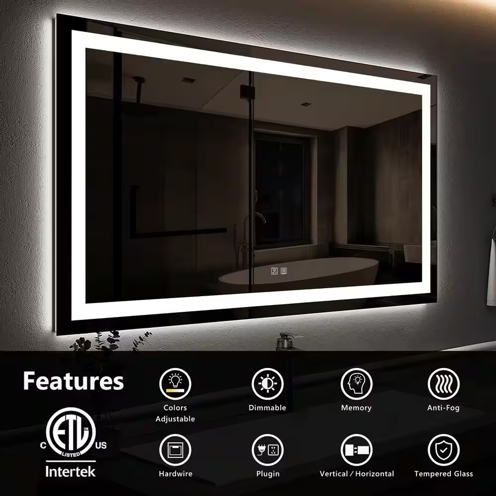 AUCT 14373mm - $248 24 in. W x 32 in. H Rectangular Frameless LED Light wit - Image 4